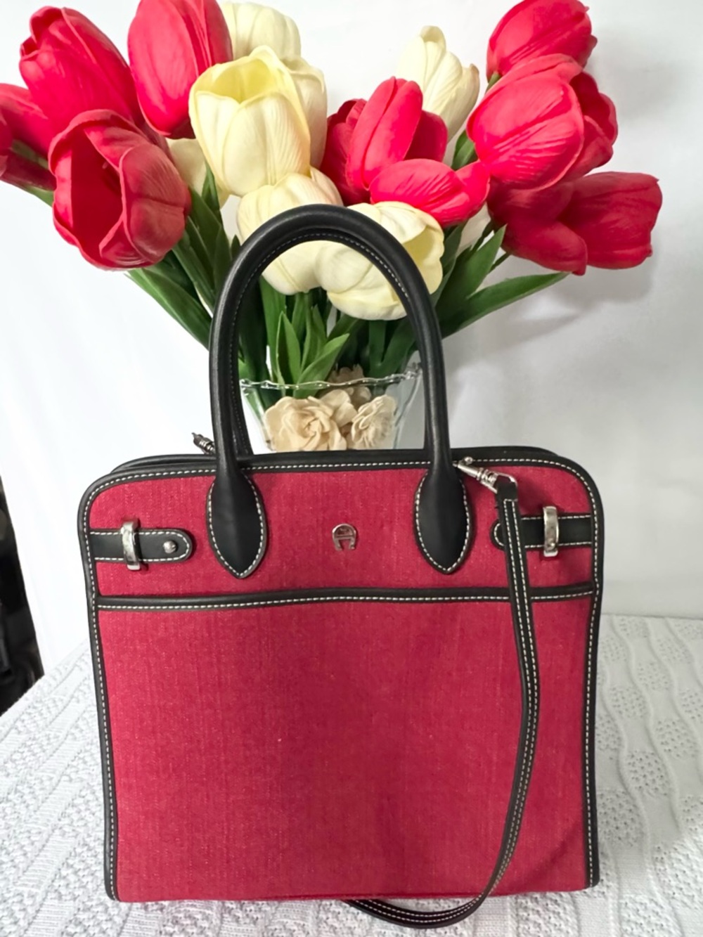 Etienne Aigner like new red medium satchel crossbody